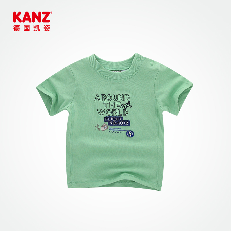 KANZ 0~2岁婴儿衣服 纯棉宝宝短袖T恤 时尚卡通男女童夏装上衣薄