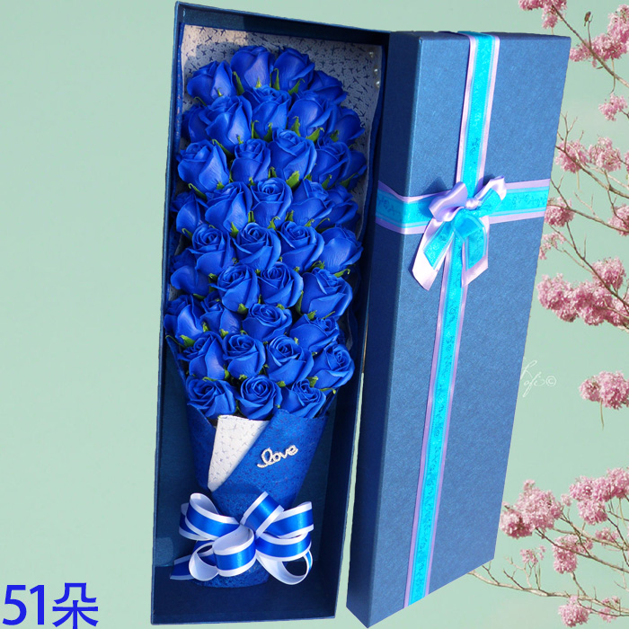 蓝色妖姬香皂玫瑰礼盒小熊花束礼物送女朋友老婆毕业创意礼品