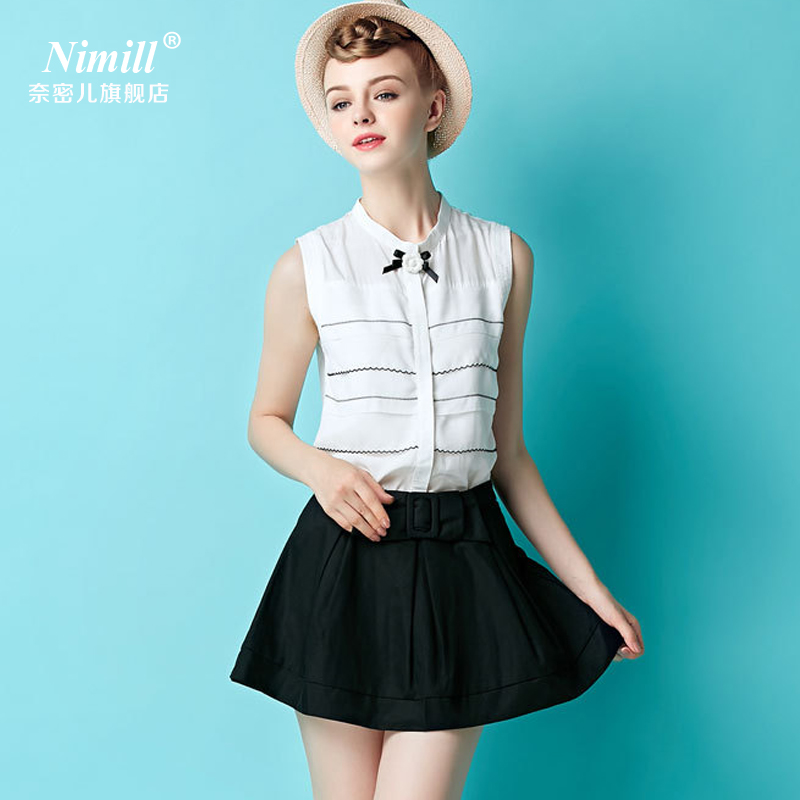 奈密儿2015夏装新款甜美气质小衫上衣女 韩版时尚优雅无袖打底衫