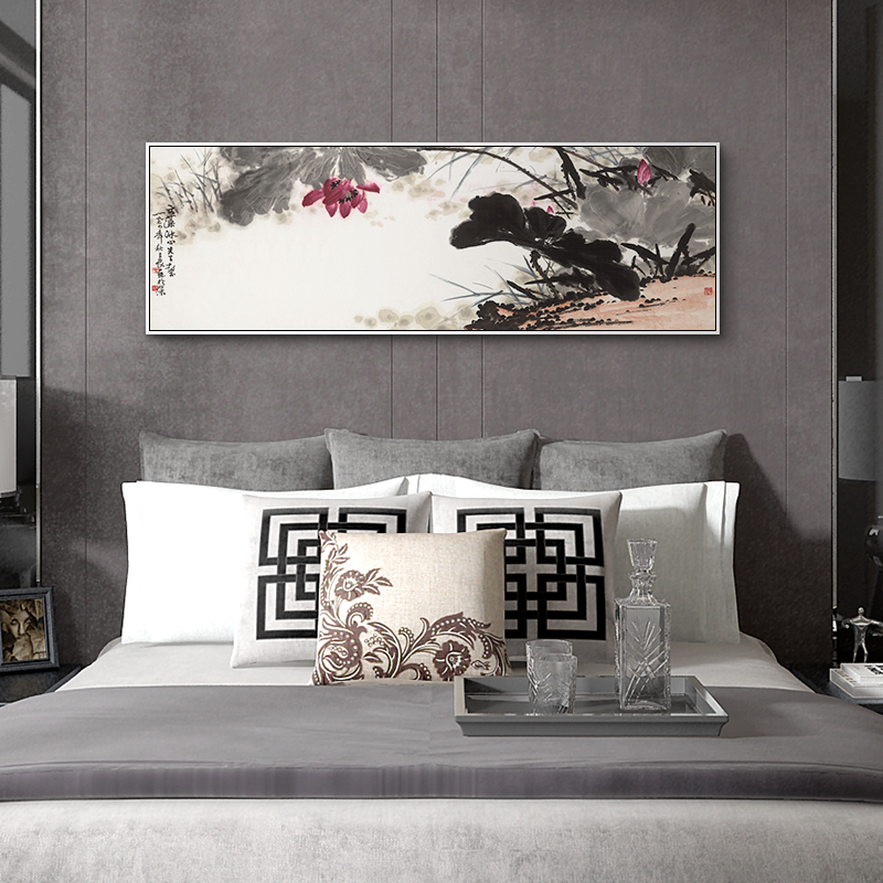 现代新中式水墨荷花装饰画客厅餐厅挂画卧室床头壁画横幅大师国画