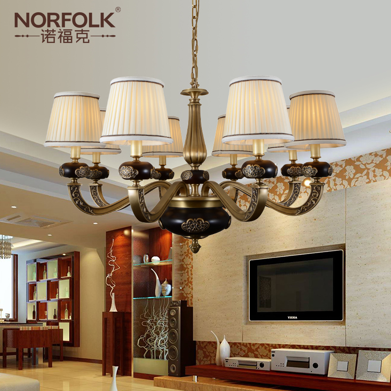 诺福克 现代新中式风格全铜客厅吊灯创意餐厅欧式铜灯美式全铜灯