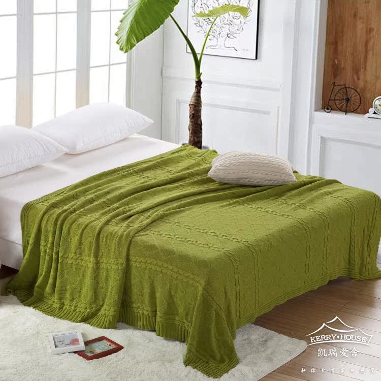 kerryhouse高档羊毛沙发毯 办公室样板房搭毯 绿色大菱形针织毯