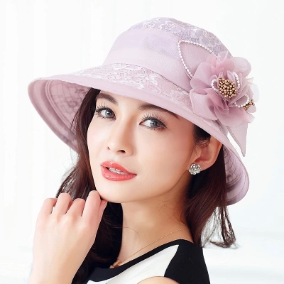 布塔正品新款帽子韩版女春夏蕾丝花朵遮阳帽 优雅时装帽防紫外线