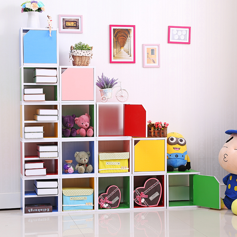 简易儿童书柜自由组合柜书架玩具收纳柜小格柜子木柜储置物柜带门