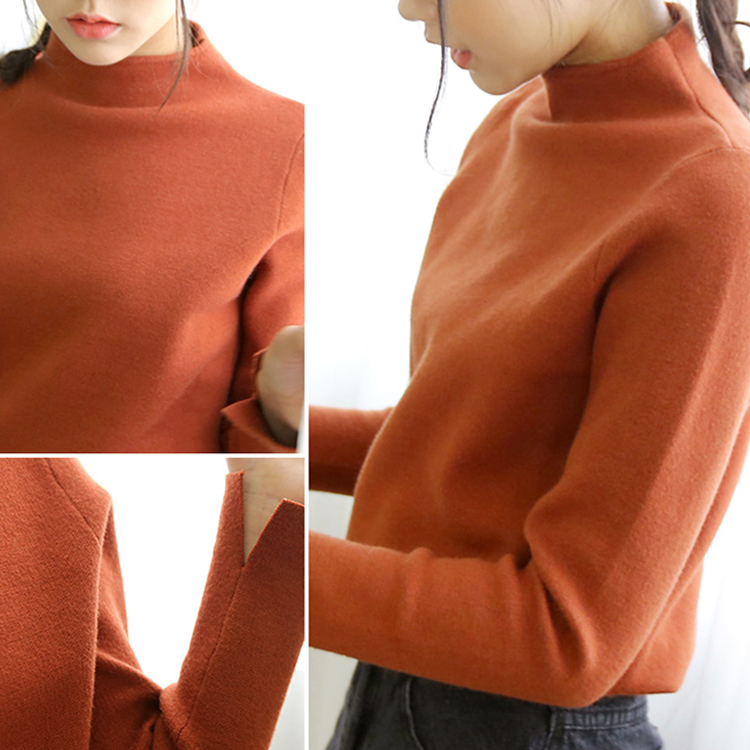 秋季韩版长袖针织半高领打底毛衫纯色宽松套头复古毛衣女短款女装