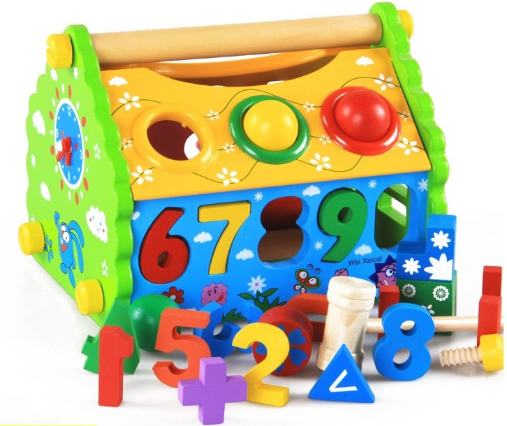 木制质数字几何形状认知拆装组合积木 敲球台智慧屋 儿童益智玩具