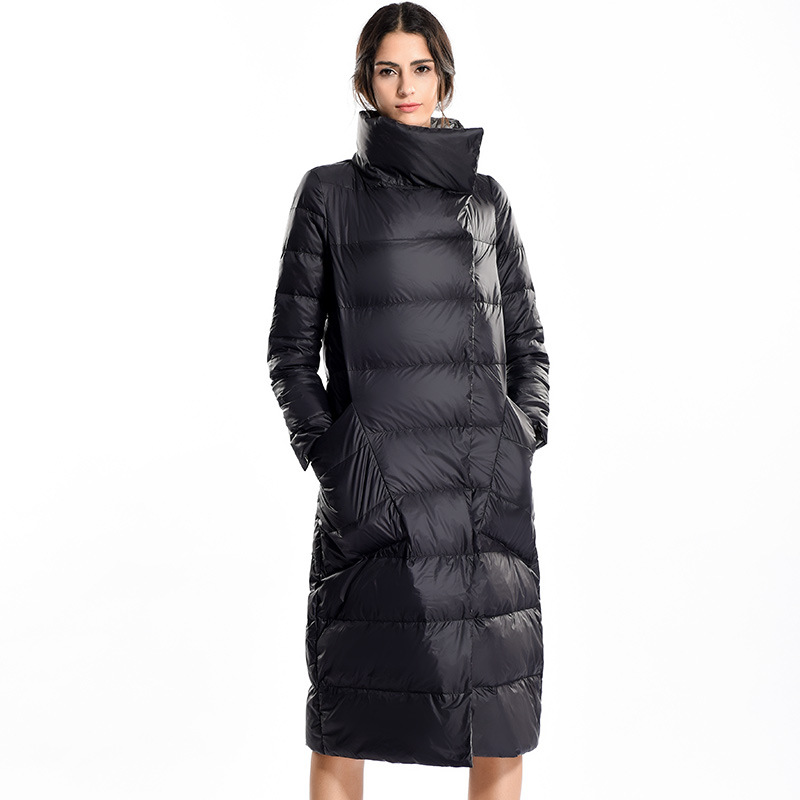 2016冬装新款 欧美大牌高端加厚保暖羽绒服女立领中长款大码外套