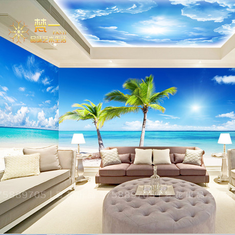 沙滩海洋主题无缝3D立体墙纸风景壁纸KTV洒吧宾馆包房大型壁画