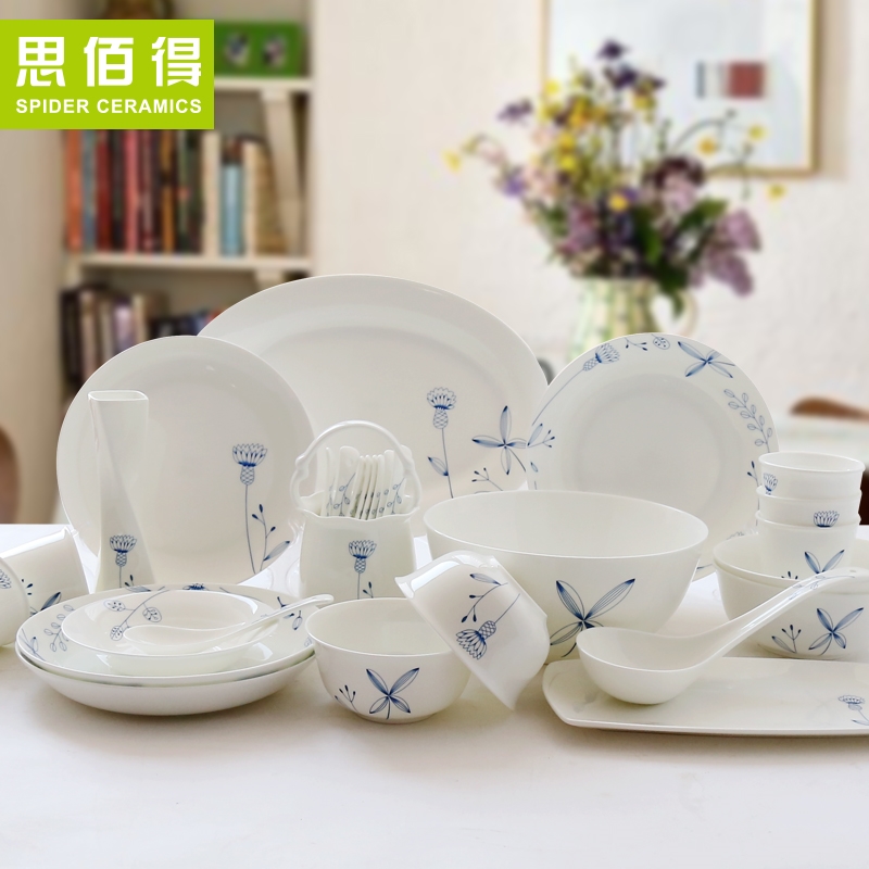思佰得韩式唐山骨瓷餐具套装58头碗碟套装家用创意陶瓷碗盘子套装