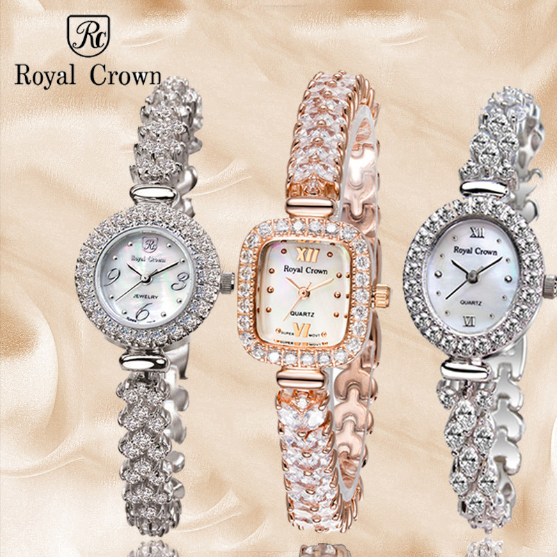 Royal Crown时装女表 珠宝镶钻缠绕手链表圆形锆石石英时尚手表女