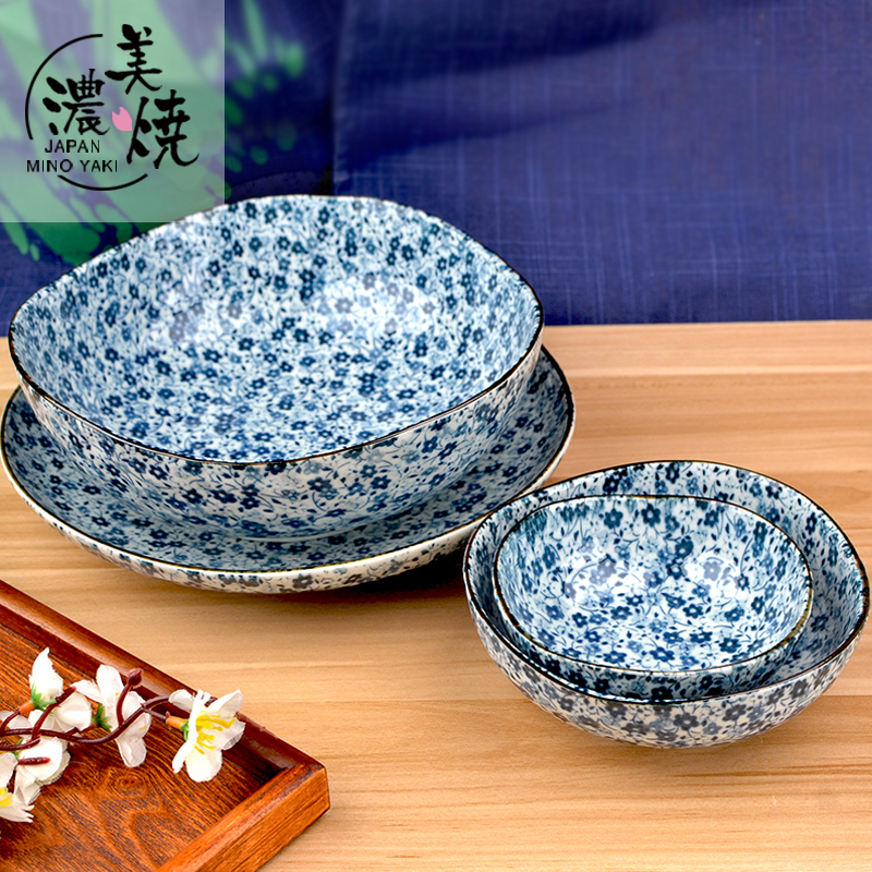 美浓烧-日本进口陶瓷碗和风家用餐具碗碟盘釉下彩不规则汤面大碗