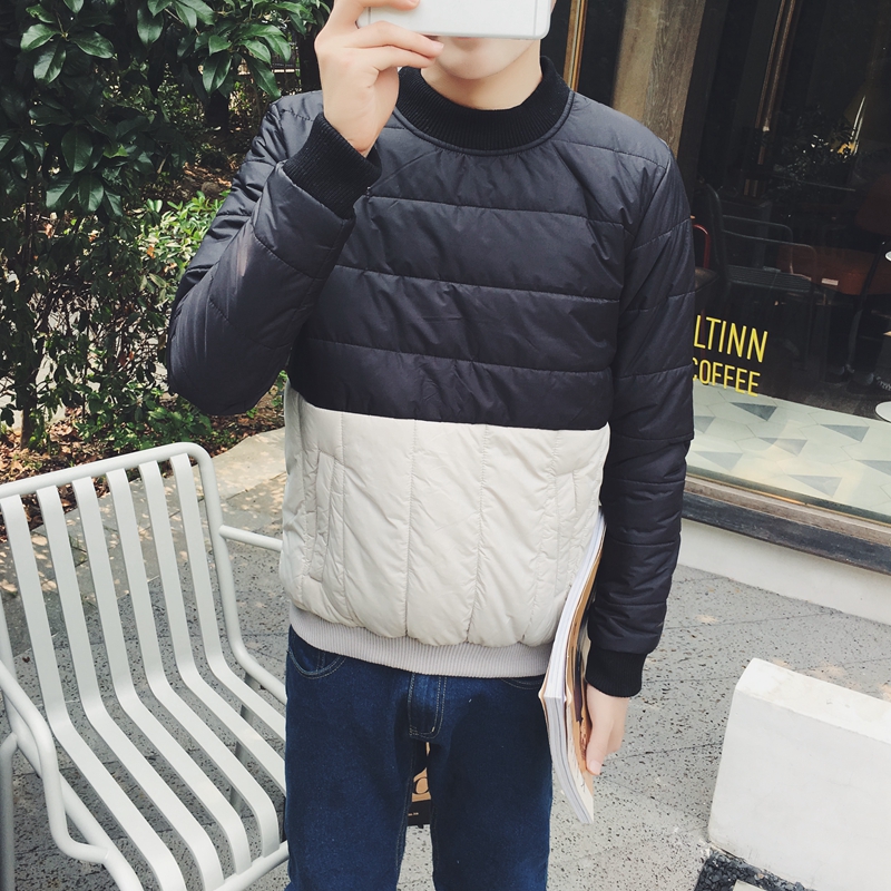冬季男士韩版修身棉衣青年加厚个性男装圆领套头面包服棉袄外套潮