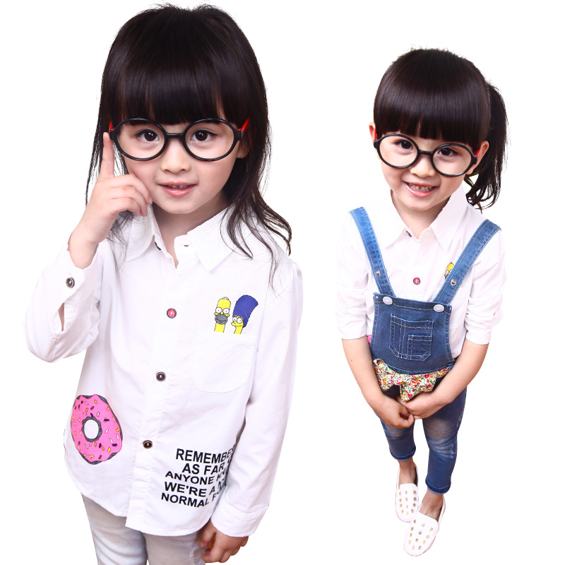 2015韩版童装夏装新款 长袖女童中小童卡通衬衫上衣TB3760