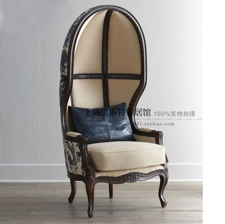 美式新古典高背椅 欧式实木太空椅 高档会所酒店沙发椅 太空椅