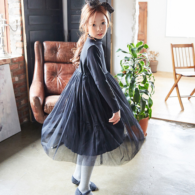女童裙2016韩国秋季新款蕾丝裙中大童亲子长裙蕾丝拼接立领打底裙