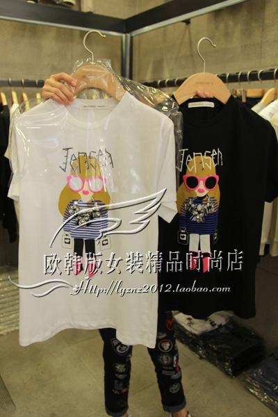 2016夏季韩国代购女装休闲t恤衫卡通墨镜娃娃短袖纯棉上衣打底衫