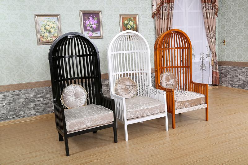 现代中式新古典形象椅影楼高背椅实木公主椅欧式鸟笼椅单人沙发椅