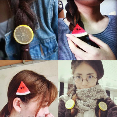 韩国柠檬发圈发夹日本原宿可爱水果软妹超萌皮筋发绳发卡发饰