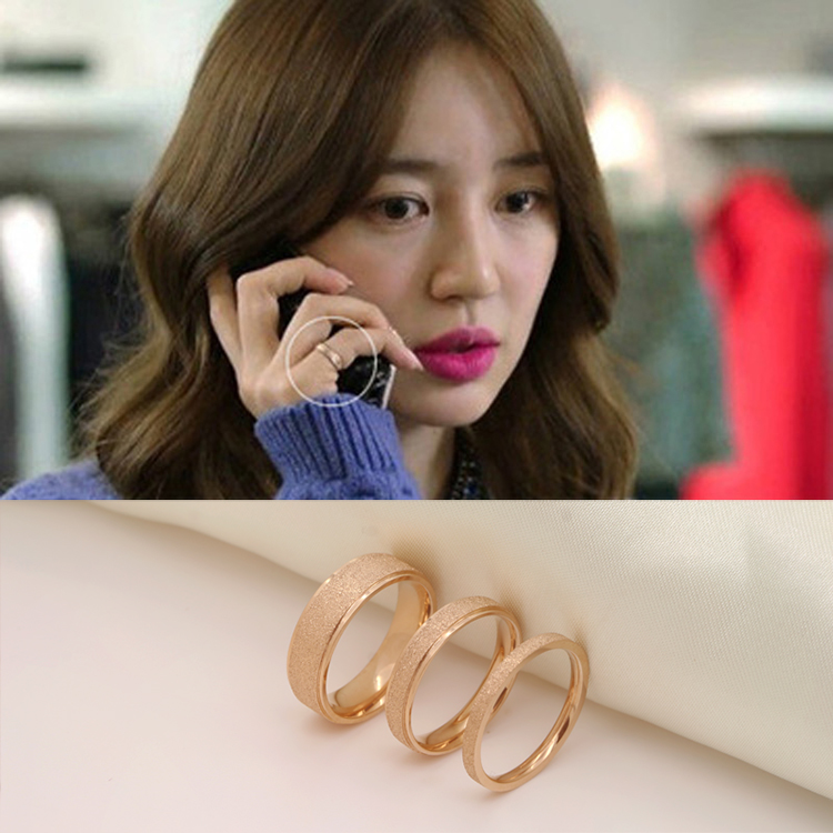 18k玫瑰金戒指女磨砂指环 韩国女性食指尾戒钛钢情侣对戒指配饰品