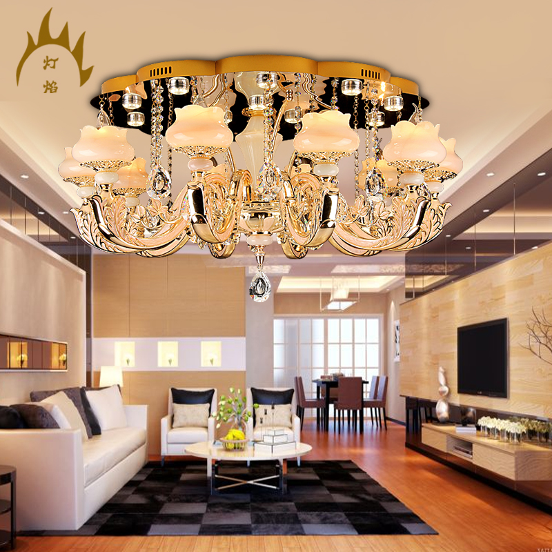 简约大气锌合金玉石LED客厅餐厅卧室圆形灯具灯饰水晶吸顶吊灯