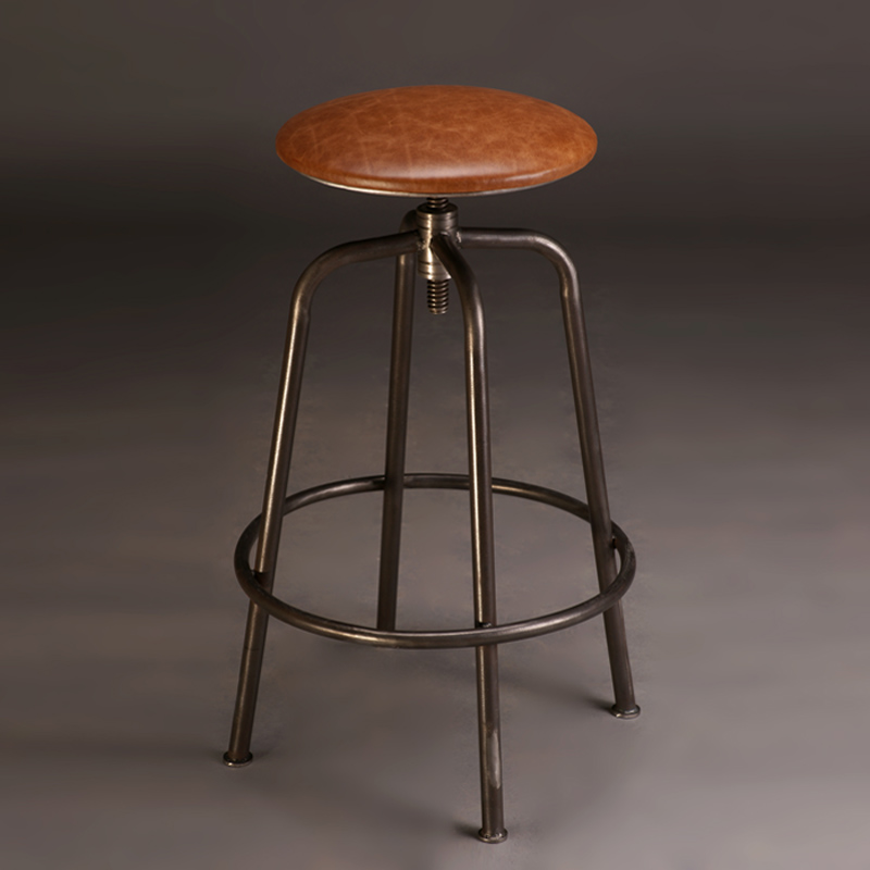 美式复古铁艺实木酒吧椅 升降吧台椅 办公前台高脚凳 咖啡椅子
