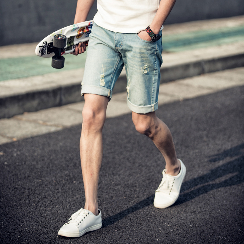 2015新款牛仔裤男装男士夏季薄款韩版修身中七五分裤短裤沙滩潮5