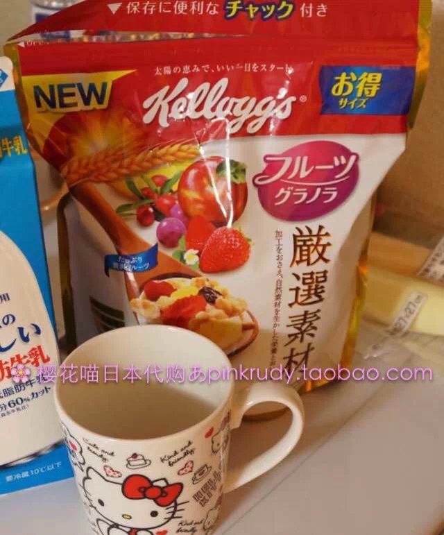 日本代购 kelloggs 家乐氏低脂食物纤维麦片 早餐水果燕麦片500克