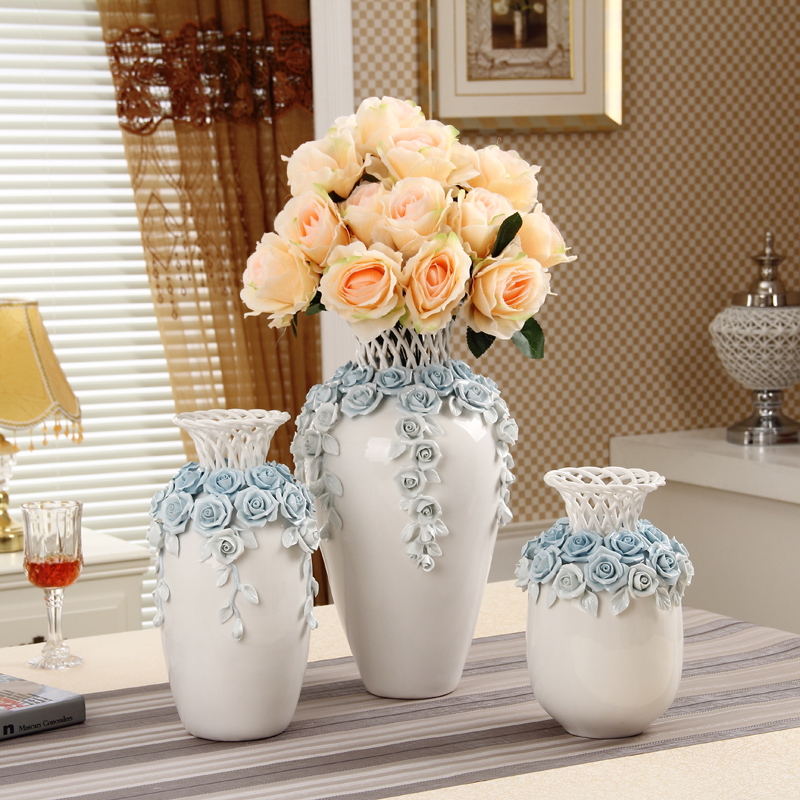 欧式陶瓷花瓶摆件手工白色花插装饰品家居客厅简约创意水培工艺品