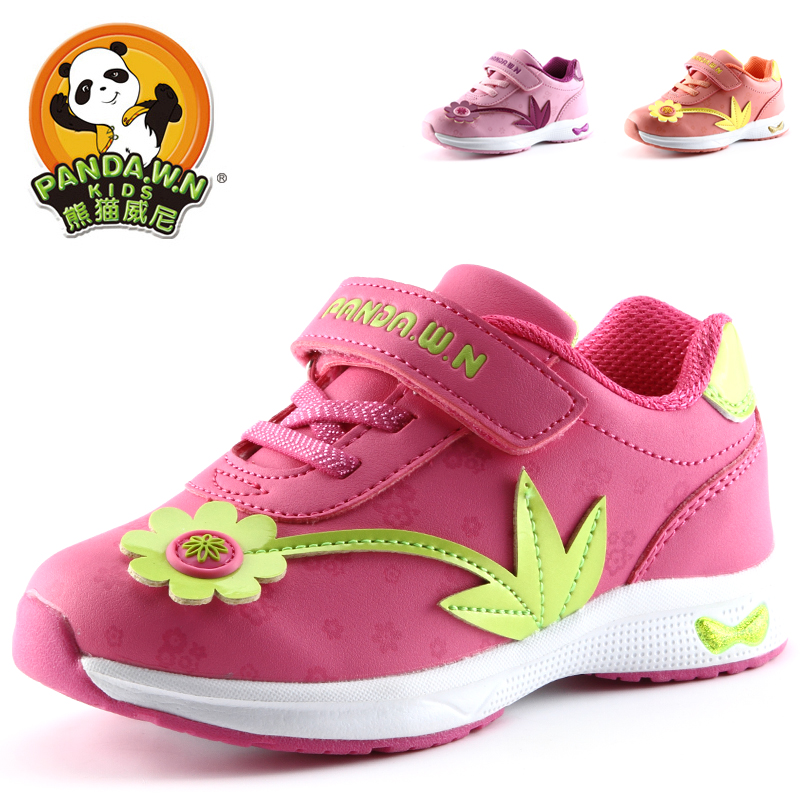 熊猫威尼2015新品女童儿童鞋时尚防滑休闲运动跑鞋 鞋面带花童鞋