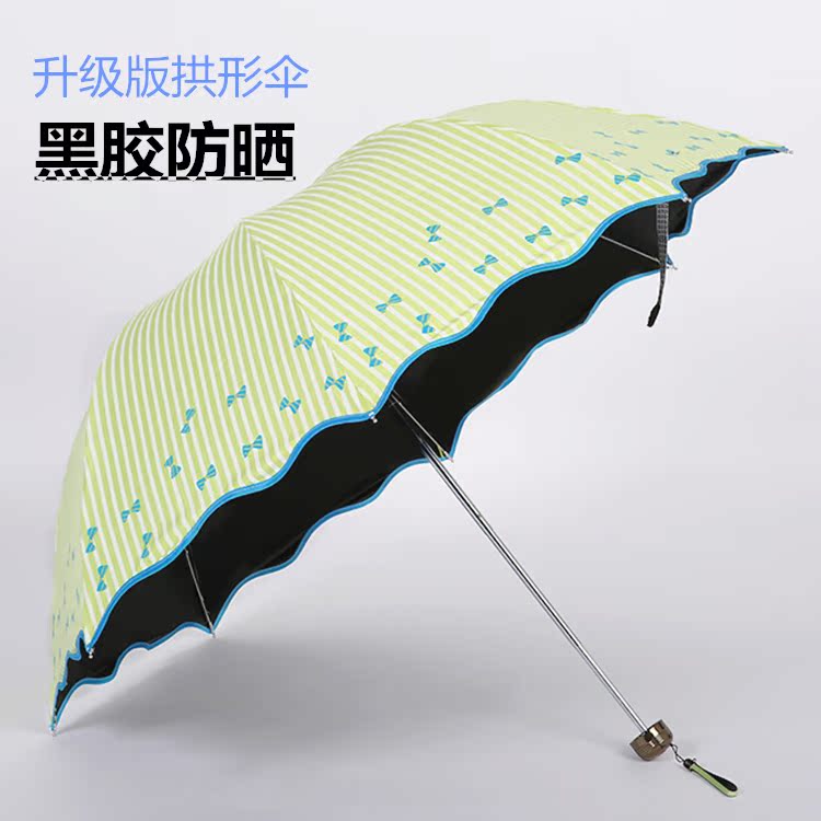 天堂伞正品2015新款黑胶防紫外线太阳伞三折叠条纹超轻遮阳晴雨伞