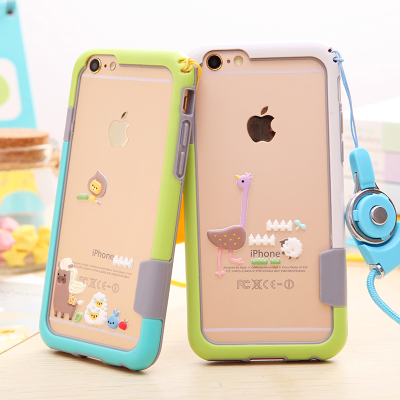 日韩iphone6挂绳苹果6手机壳4.7 6plus5.5边框硅胶保护套挂脖软壳