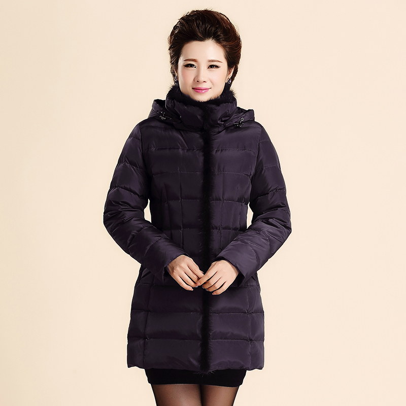 2015年新款韩版中老年羽绒服女装水貂毛领修身中长款立领羽绒服女