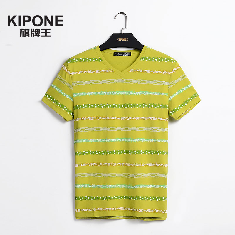 旗牌王KIPONE 2015夏季短袖T恤男圆领民族风半袖衫修身透气棉弹