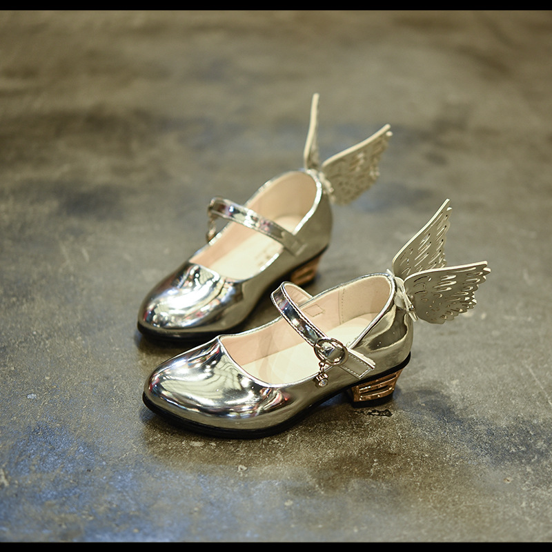 2015秋季新款韩版女童休闲翅膀土豪色公主单鞋童鞋高跟鞋舞蹈鞋