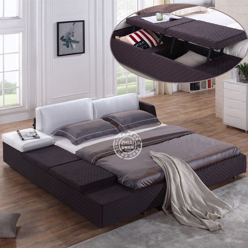 新款布艺床榻榻米1.8米双人床可拆洗布床1.5储物软床婚床包邮B18#