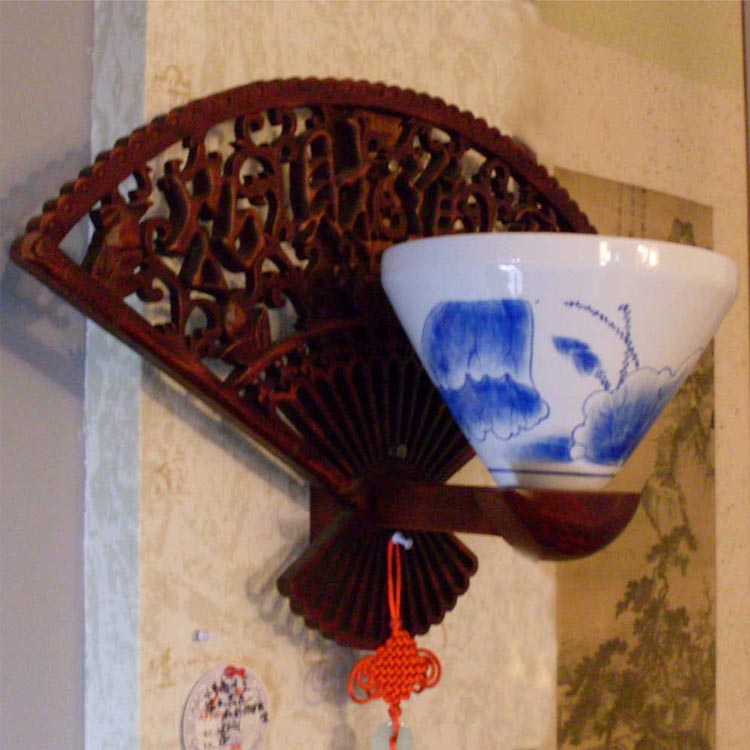 中式壁灯实木古典溥胎陶瓷灯客厅卧室书房过道阳台灯别墅装饰灯具