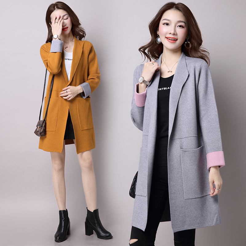 2016韩版女装毛呢外套大码宽松针织衫中长款羊绒大衣披肩披风