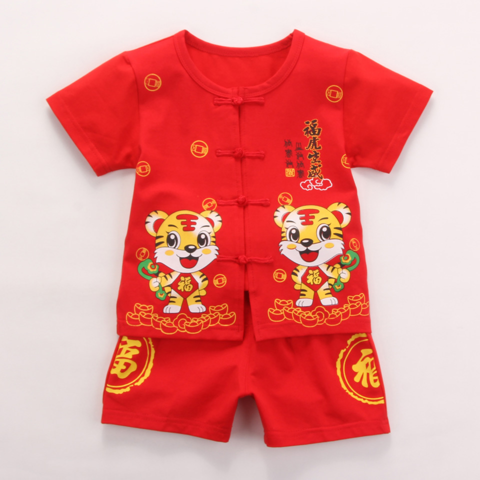 中国风男童周岁礼服宝宝三件套装婴儿童装唐装礼服夏装短袖衣服