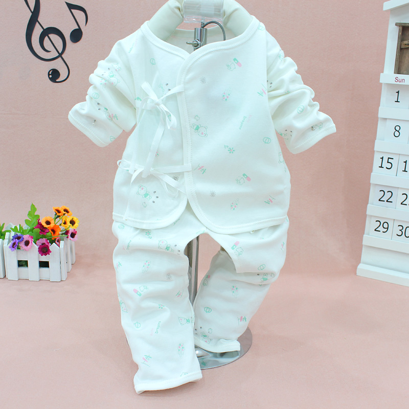 宝宝系带全棉两件套婴儿纯棉内衣套装 新生儿绑带内衣套装 和尚服