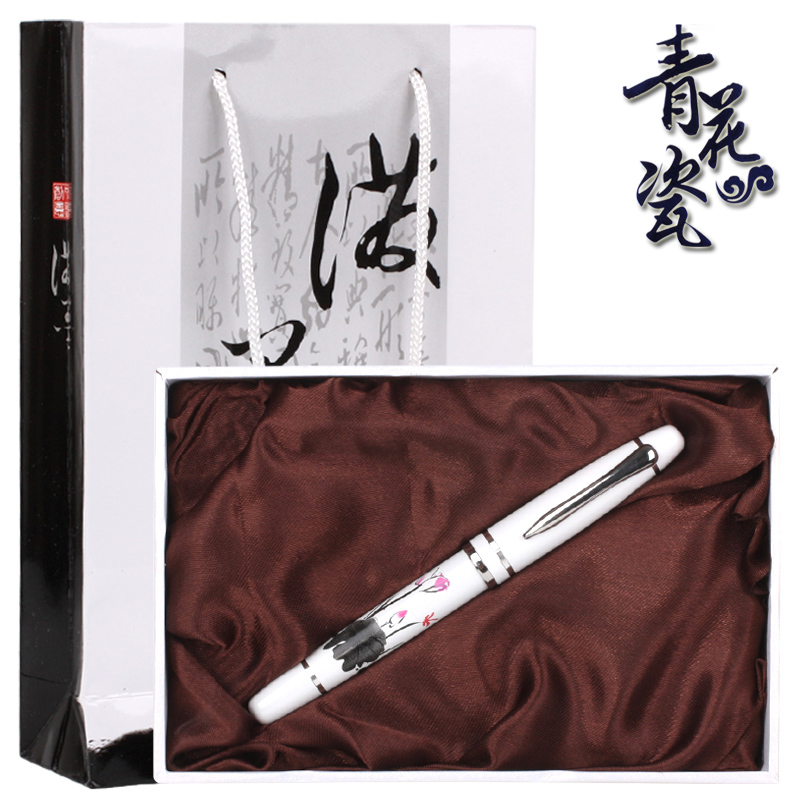 中国风青花瓷笔套装 青花钢笔烤瓷笔墨水笔 商务礼品定制 送客户