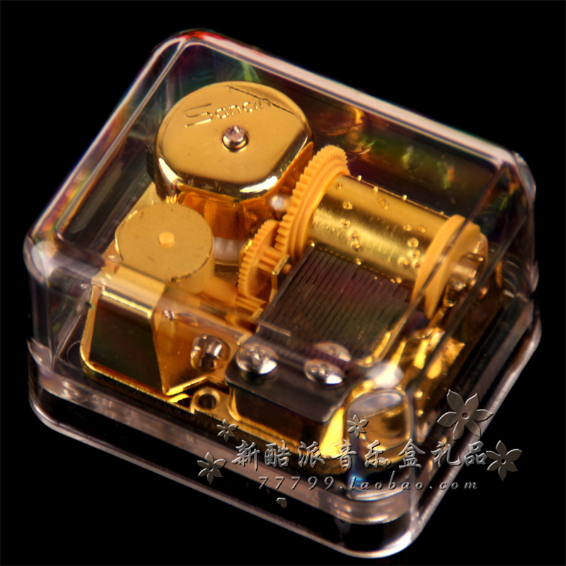 正品18音镀金机芯透明方形发条音乐盒八音盒天空之城颜色可选