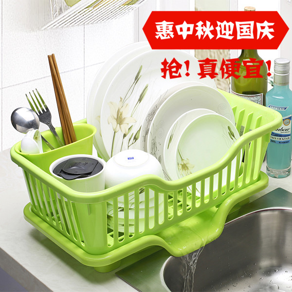 塑料洗盘碗架菜沥水池实用盘置物筐彩色厨房包邮娄空大号三件套