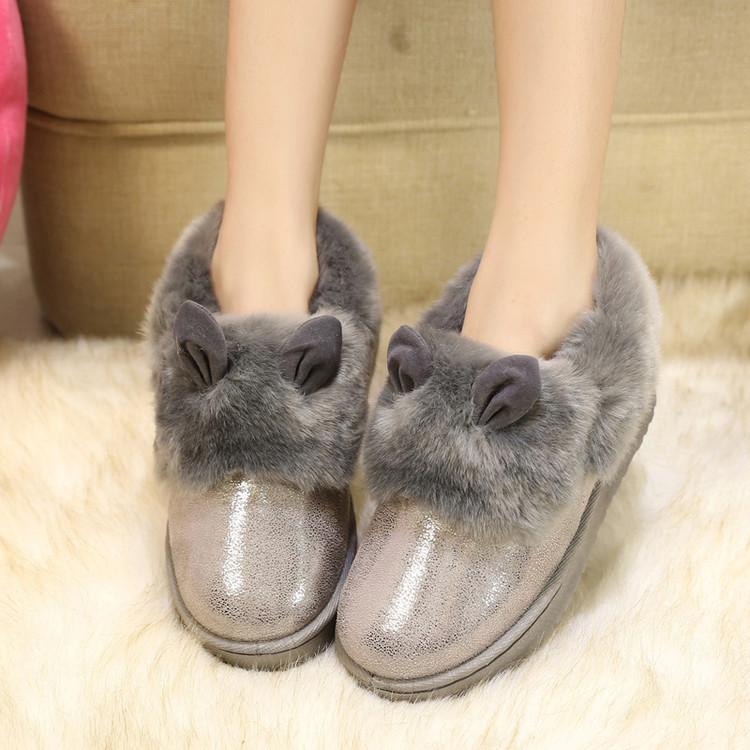 【天天特价】冬季平底雪地靴毛毛鞋2015韩版可爱兔耳女靴短筒棉鞋