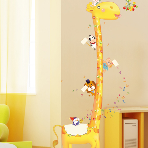 儿童房间幼儿园学校装饰贴纸儿童测量身高墙贴 卡通长颈鹿身高贴
