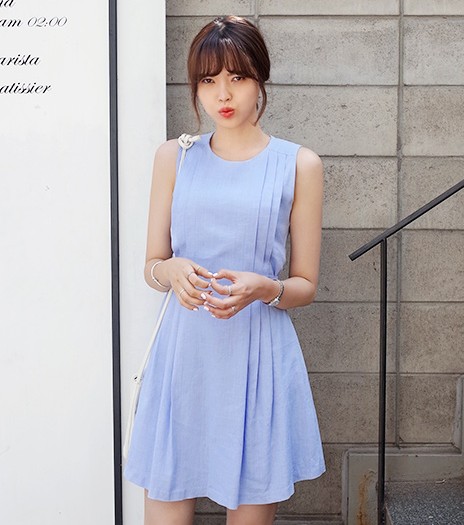 韩国代购dahong时尚起义2015夏季新款收腰亚麻布连衣裙女677295