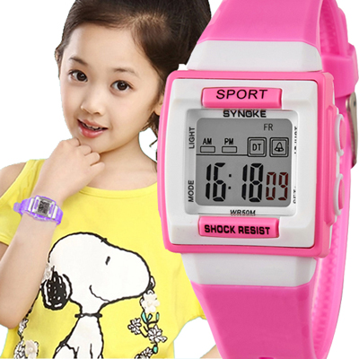 儿童手表防水女孩男孩长方形夜光多功能小学生电子表女童手表腕表