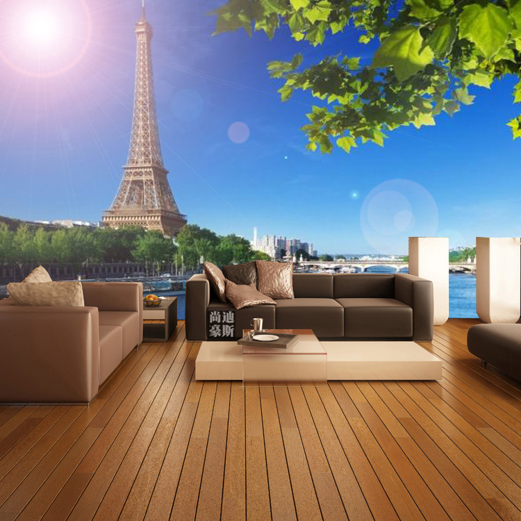 现代欧式无缝墙纸墙布客厅房间电视背景墙壁画法国巴黎埃菲尔铁塔