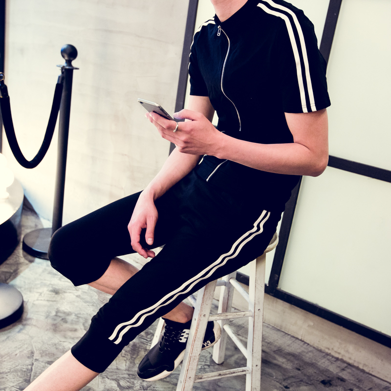 2015夏季新品韩版男士休闲套装运动套装男生短袖七分裤潮款套装男
