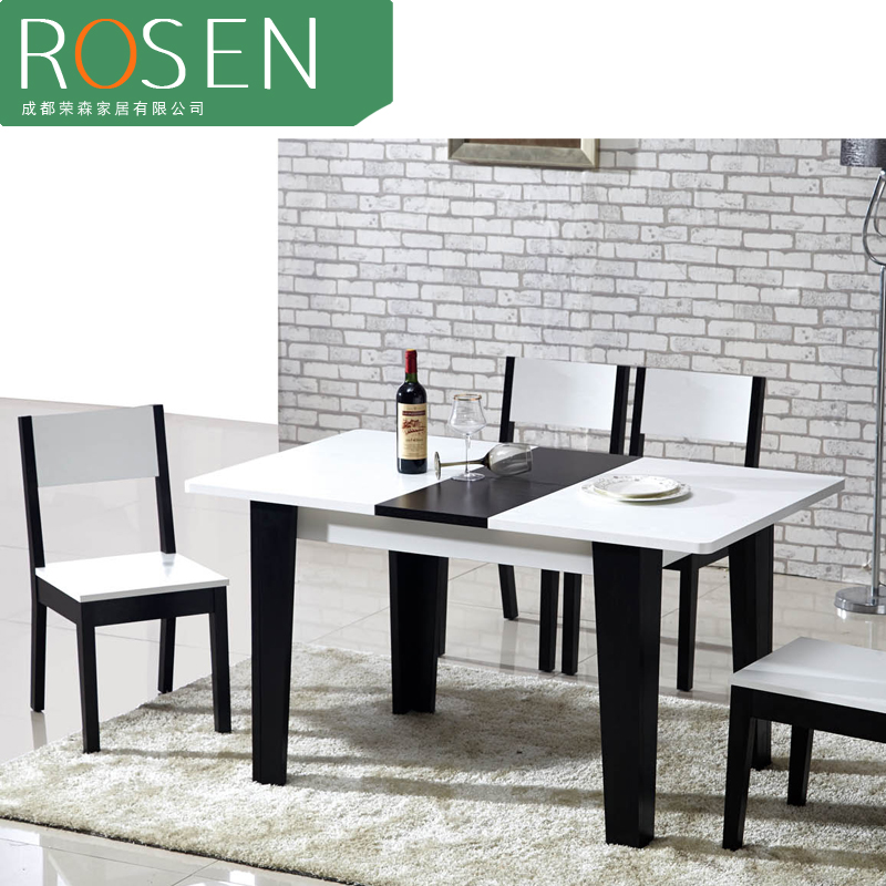 小户型可伸缩折叠餐桌椅一桌六椅组合 环保实木颗粒板贴皮餐台