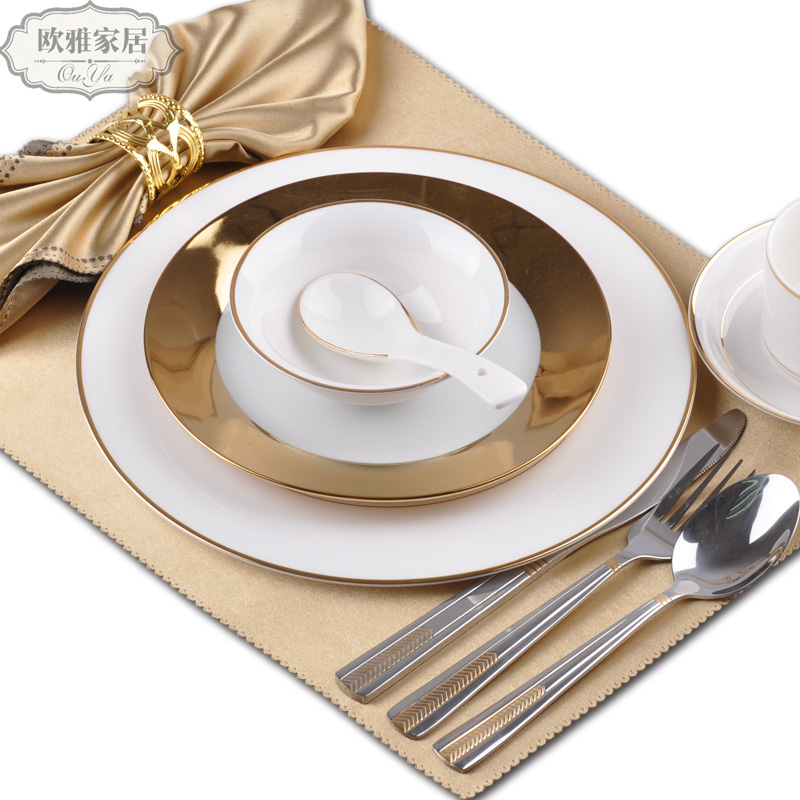 西餐盘子欧式陶瓷摆件套装酒店用品摆台样板房间美式金边牛排餐具